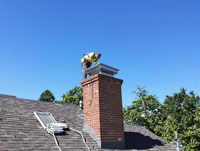 Weston Chimney Sweep technician measuring a chimney cap in Weston, FL