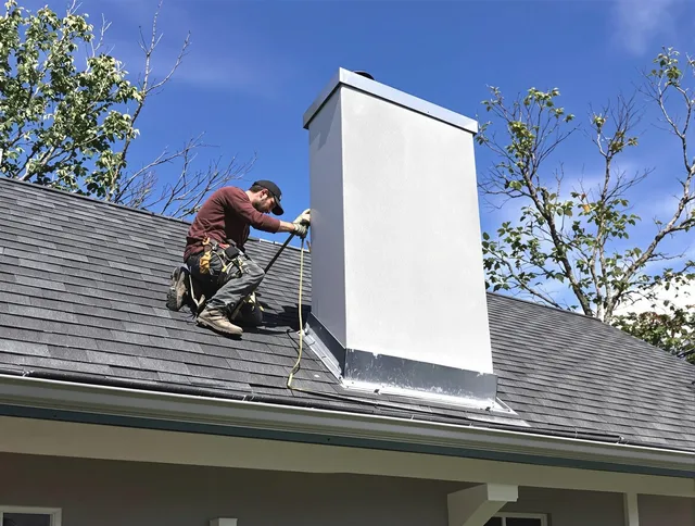 Weston Chimney Sweep team member finishing chimney construction in Weston, FL