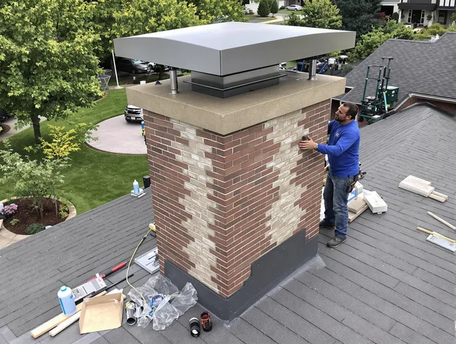 Weston Chimney Sweep team working on a custom chimney remodel in Weston, FL