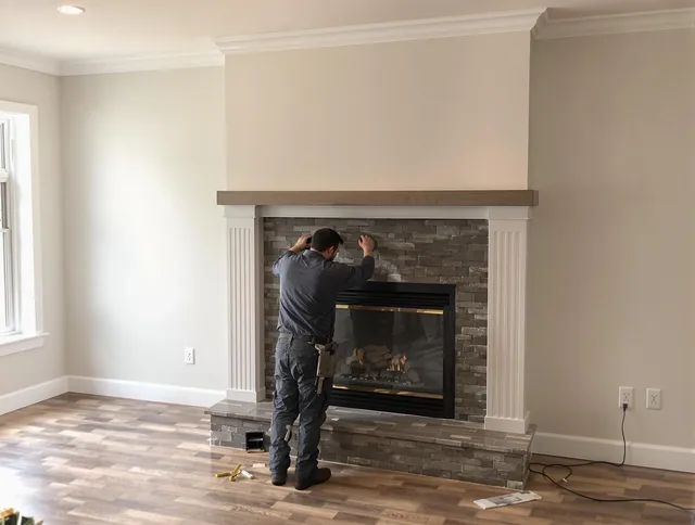 Weston Chimney Sweep finishing a custom fireplace install in Weston, FL